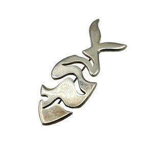Vintage Sterling Silver Fish Pin Brooch Mexico 925 Cutout Modernist Fish Jewelry